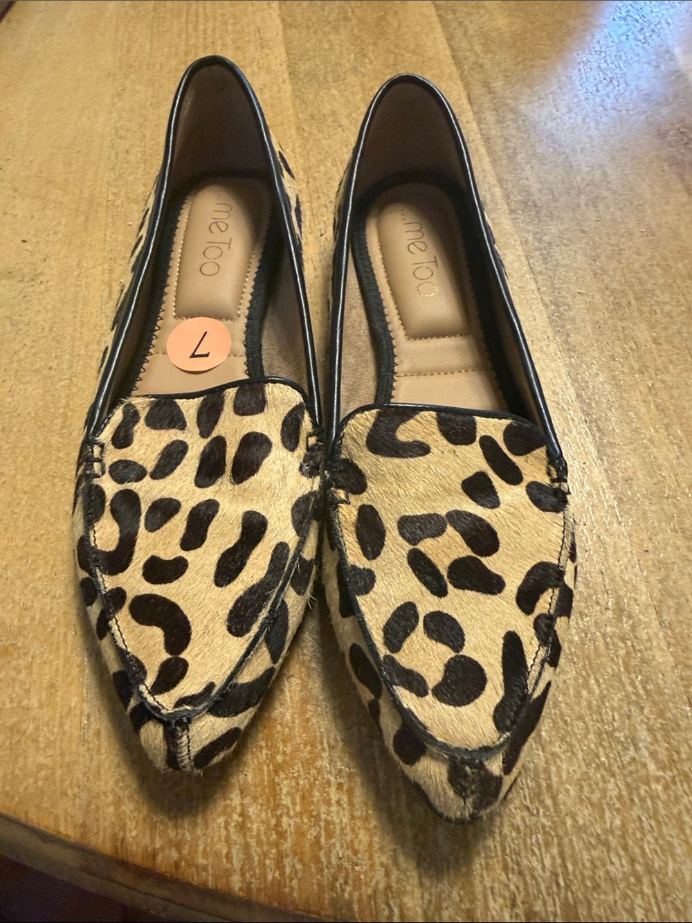 me too Leopard-Print Pointed Loafers in Tan and Black